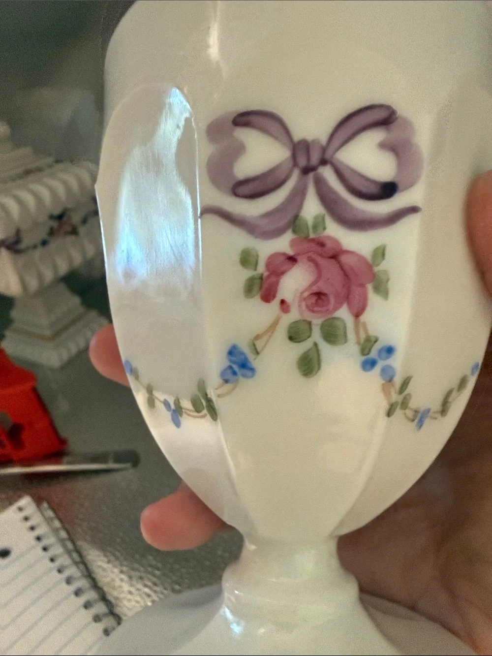 Vintage Westmoreland Hand Painted Opaque White Milk Glass Candy Dish